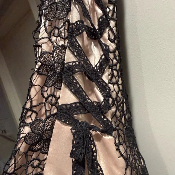 Bettie Page by Tatyana Elegant Lace Overlay Dress in Black and Beige - Picture 3 of 8